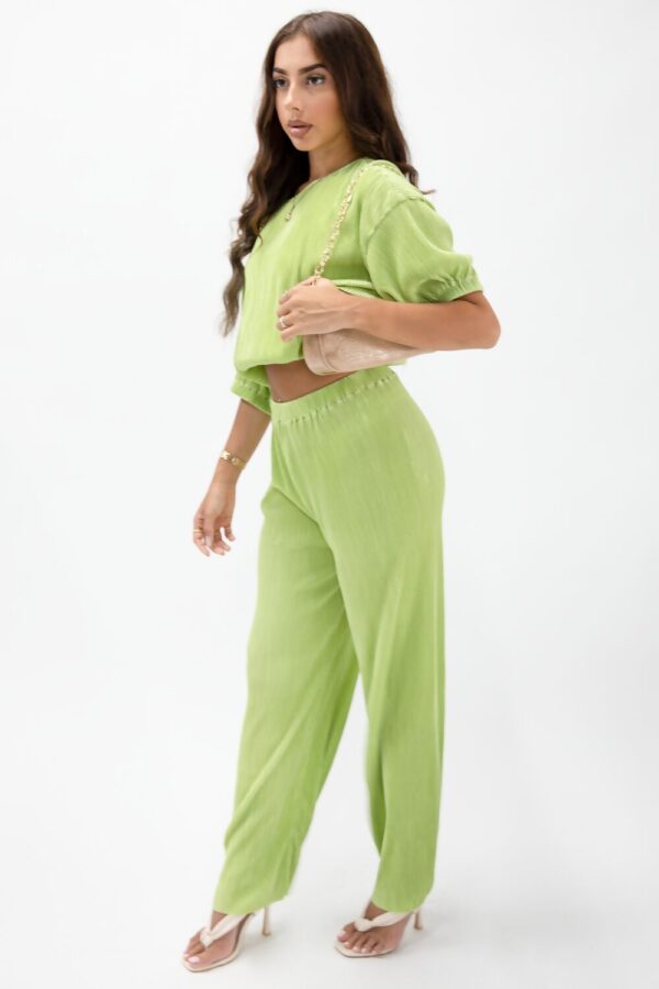 SHORT SLEEVE PLISSE FLARED TROUSER CO-ORD SET