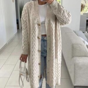 CABLE KNIT LONG BUTTON CARDIGAN