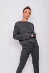 CABLE KNIT LONG SLEEVE CROPPED TOP AND LEGGING LOUNGE SET