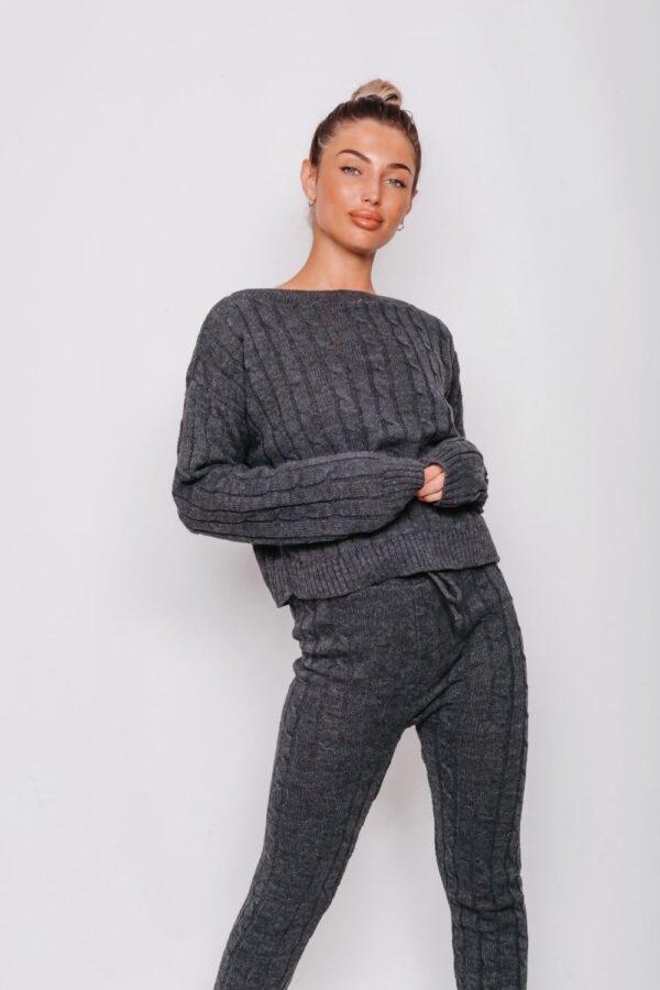 CABLE KNIT LONG SLEEVE CROPPED TOP AND LEGGING LOUNGE SET