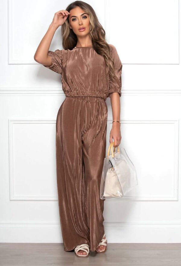 SHORT SLEEVE PLISSE FLARED TROUSER CO-ORD SET
