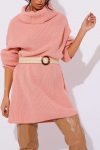 DUSTY PINK ROLL NECK KNITTED JUMPER DRESS