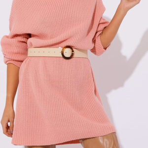 DUSTY PINK ROLL NECK KNITTED JUMPER DRESS